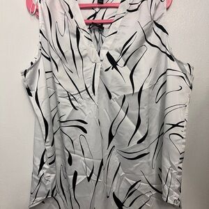 Alfani Washed-satin Black and White Women's Sleeveless Blouse